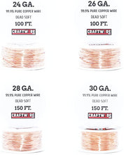 Load image into Gallery viewer, Assorted Solid Bare Copper Wire Round Selection, Bright, Dead Soft and Half Hard, 25 Feet, Choose
